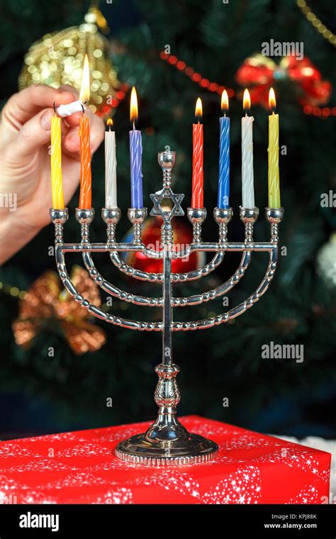 Chanukah Menorah With Candles Hi Res Stock Photography And Images Alamy