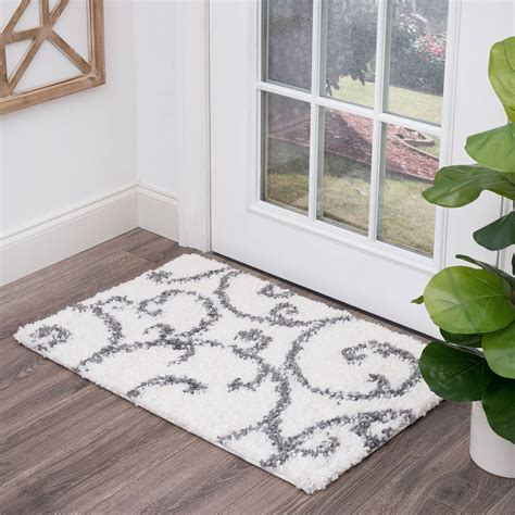 Transitional 2x3 Area Rug Shag Thick 2 X 3 Floral White Gray