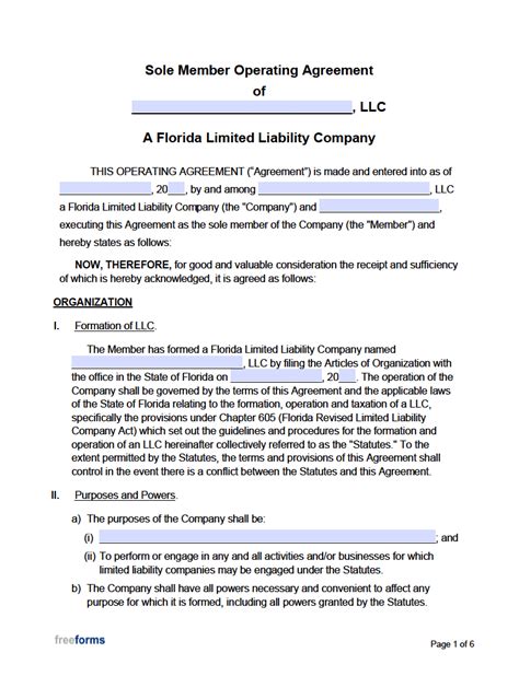 Simple Llc Operating Agreement Florida Llc Bible