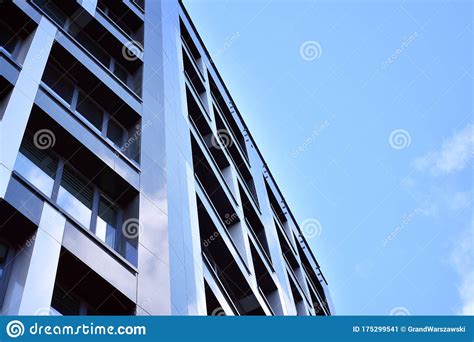 Modern Office Building Facade Abstract Fragment Shiny Windows In Steel