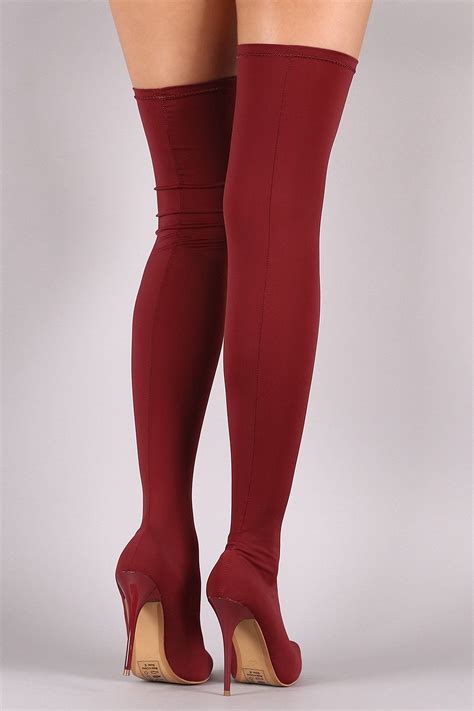 these over the knee boots feature a pointy toe silhouette fitted elastane shaft and slim