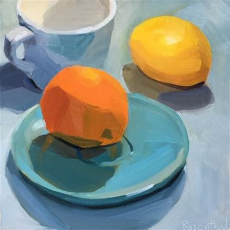 Daily Paintworks Orange On Blue Plate With Lemon Original Fine