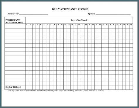 Printable Attendance Chart For Sunday School Printable Chart