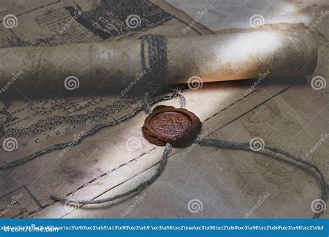 An Old Paper Scroll Sealed With A Wax Seal Stock Image Image Of Close
