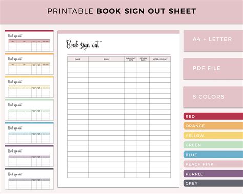 Printable Library Book Sign Out Sheet Book Sign Out Form Etsy Norway