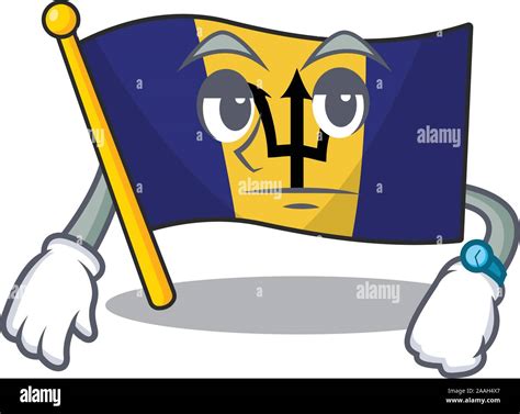 Bandera De Barbados Con El Personaje De Dibujos Animados En Espera