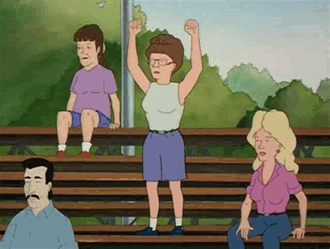 An Animated Image Of People Sitting On The Bleachers With Their Arms In
