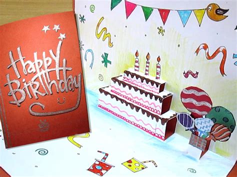Happy Birthday Cake Pop Up Card Tutorial Homemmade Pop Up Cards Pop