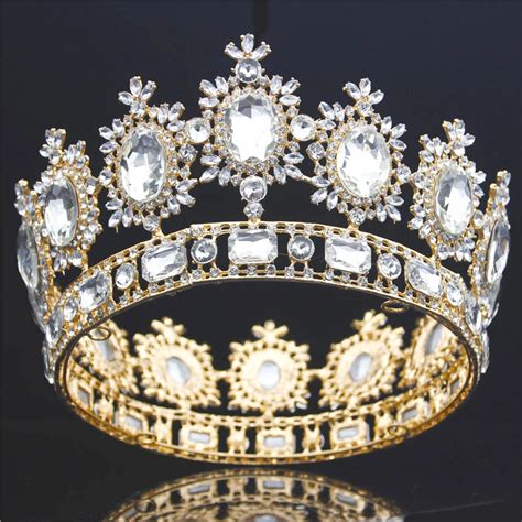 Baroque Big Tiara Crown Rhinestone Crystal Large Diadem Bridal Wedding