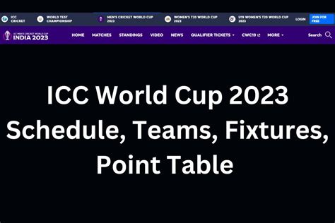 Icc World Cup 2023 Schedule Teams Fixtures Point Table