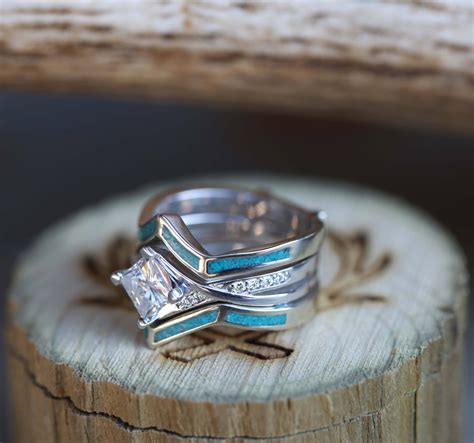Women S Wedding Band Ct Engagement Ring With Turquoise Etsy