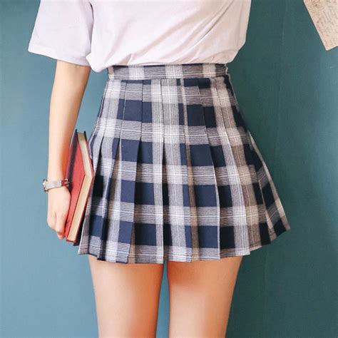 korean insittute wind blue plaid mini pleated skirt summer 2019 new high waist skirts womens