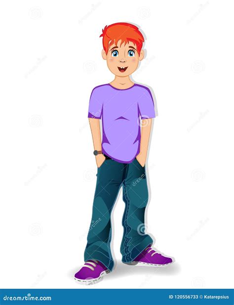 Cool Full Length Teen Boy Wearing Blue Jeans Stock Vector