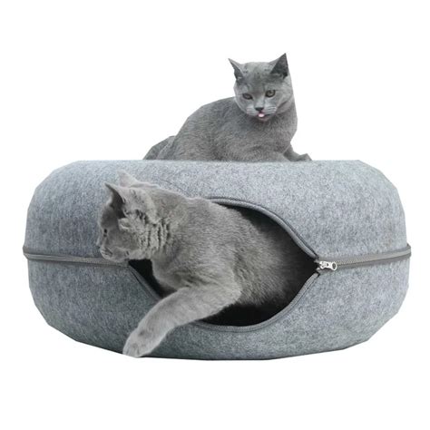 Donut Cat Tunnel Bed Pets House Natural Felt Pet Cat Cave Toys Round