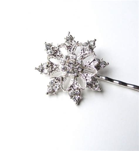 Winter Wedding Snowflake Wedding Hair Pin Rhinestones Silver Tone Crystal Christmas Bobby Pin