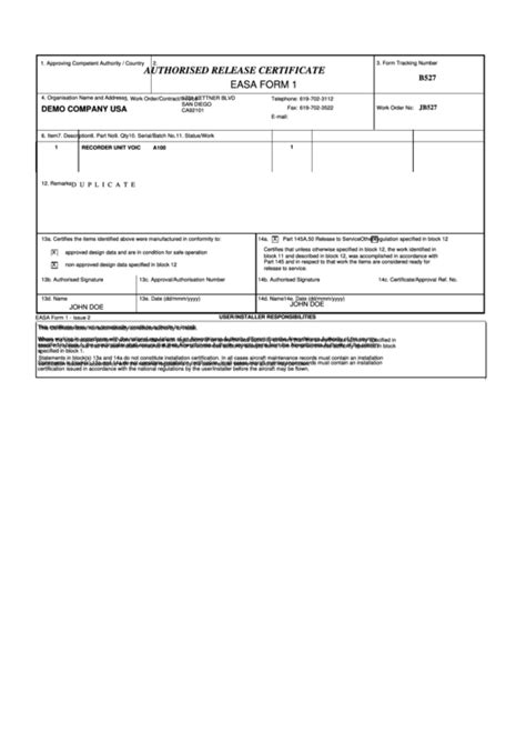 Easa Form 1 Template