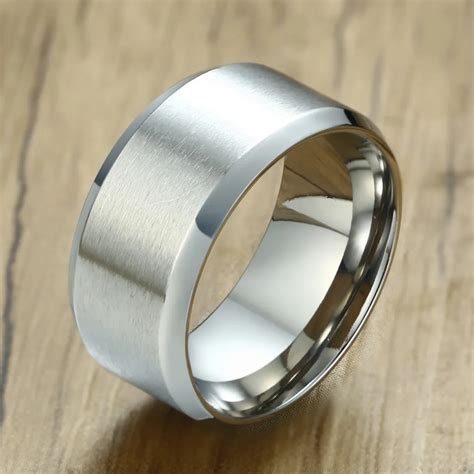 Men S Silver Tone Stainless Steel Satin Finish Wedding Band Ring