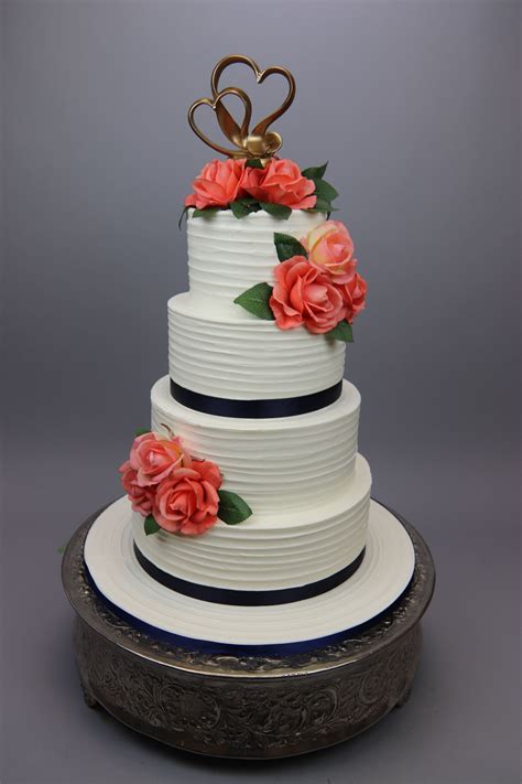 Navy And Coral Custom Wedding Cake Coral Wedding Cakes Wedding Cake