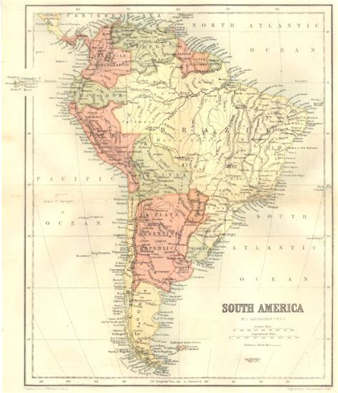 South America South America 1864 Old Antique Vintage Map Plan Chart