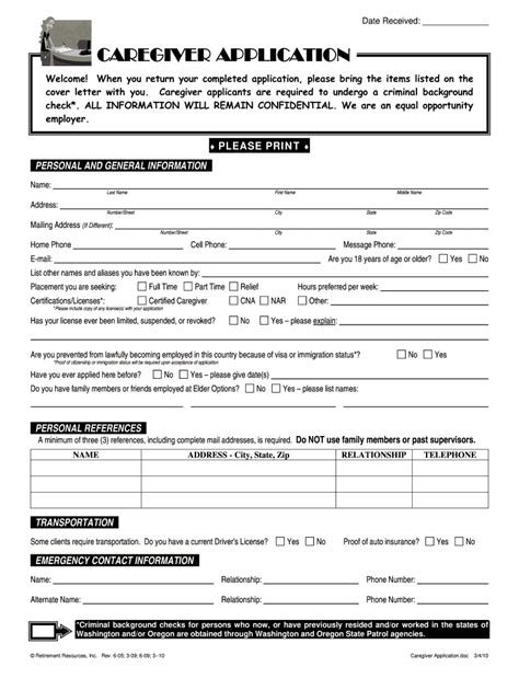 Caregiver Job Application Form Pdf Fill Online Printable Fillable