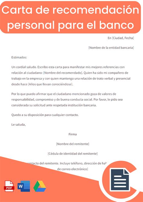 Carta de Recomendación a un banco Online Word Pdf