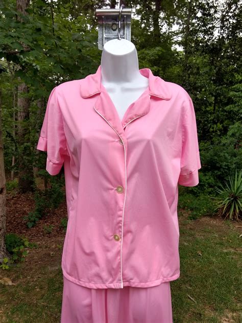 Vintage Pajama Set Pjs Top And Bottom Pink And White Circa Etsy