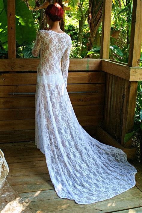 White Lace Bridal Nightgown With Train Wedding Lingerie Bridal