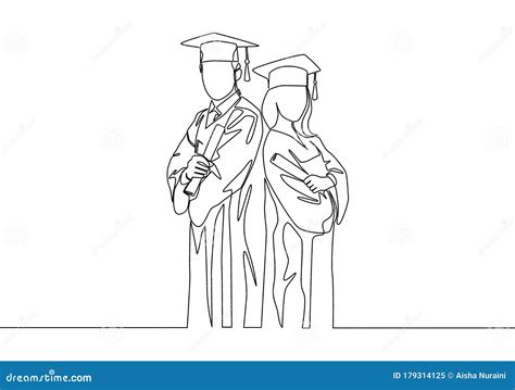 Couple Graduate Students With Their Diploma Paper In Front Of A