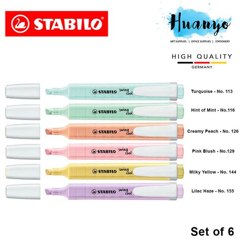 Stabilo Swing Cool Pastel Highlighter Highlight Pen Set Of 6