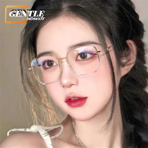 Gentle Moscot 2023 New Polygon Anti Blue Glasses Women Korean Fashion Flash Tr90 Ultra Light