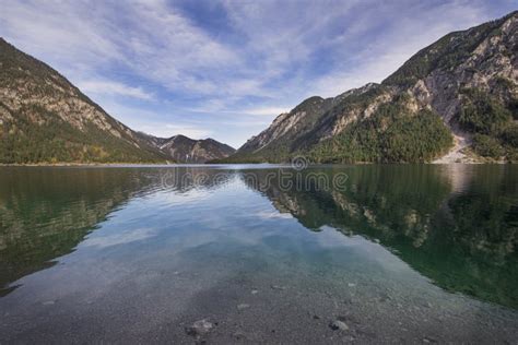 Lake Plansee In Austria With Panorama Of The Alps Stock Photo Image