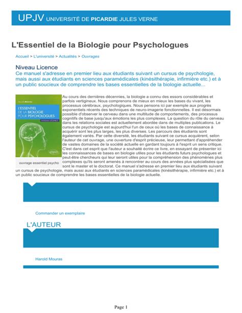 Upjv L Essentiel De La Biologie Pour Psychologues