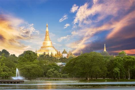 Yangon Myanmar View Of Shwedagon Pagoda With Sunset Time Stock Image