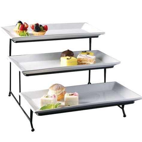 3 Tier Rectangular Serving Platter Three Tiered Cake Tray Stand Food
