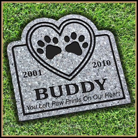 Pet memorial stone grave marker. Pet Memorial Grave Marker | Paw Prints on Heart | Dog ...