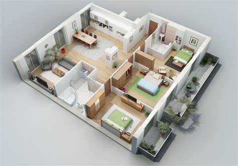 Apartment Designs Shown With Rendered 3d Floor Plans 3d House Plans