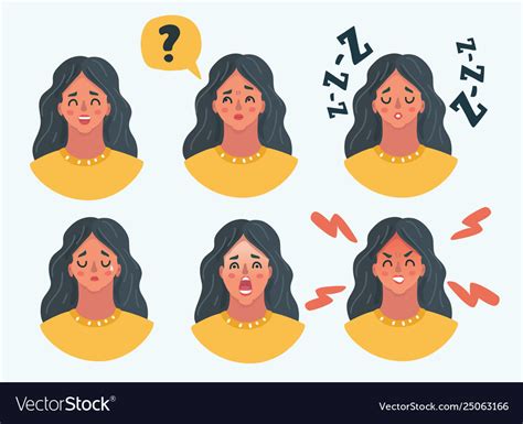 Set Girl Woman Facial Emotions Royalty Free Vector Image