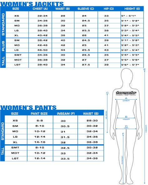 Tourmaster Womens Jacket And Pant Size Chart — Hfx Motorsports