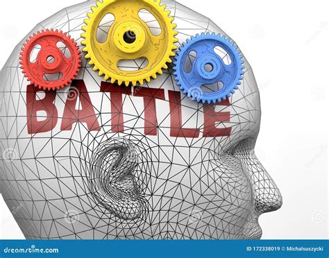 Battle And Human Mind Pictured As Word Battle Inside A Head To Symbolize Relation Between