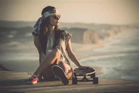 Wallpaper Sports Women Model Sitting Photography Beach Fashion Skateboarding Pier