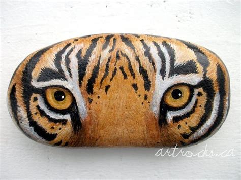 Tiger Eyes Inspired Stone Rock Painting Art Painted Rock Animals