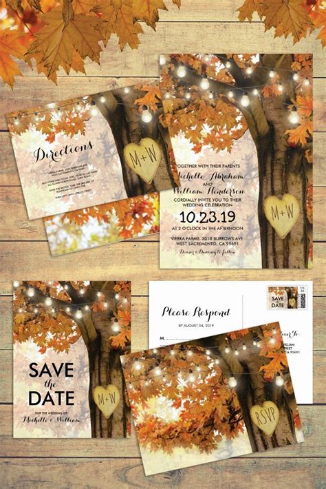 Fall Wedding Invitation Rustic Fall Autumn Tree Twinkle Lights Matching