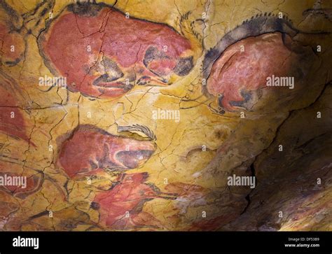 Upper Paleolithic Cave Paintings In The Cave Of Altamira Replica Stock