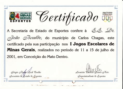 Informativo Girassol Certificado De ParticipaÇÃo No Iºjogos Escolares