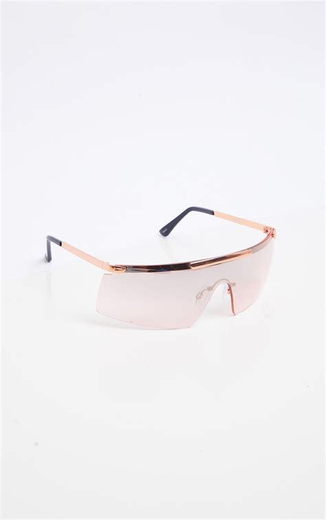 Rose Gold Tinted Flat Top Frameless Sunglasses Prettylittlething