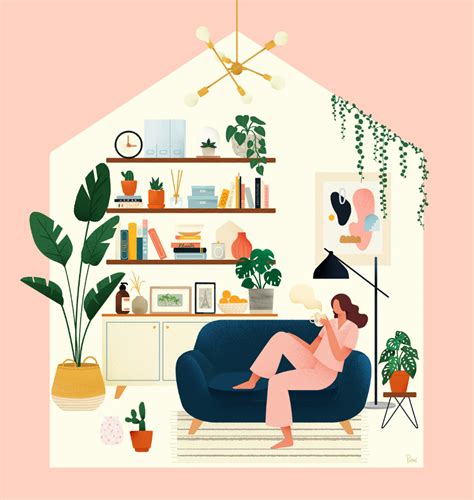 Behance 为您呈现 Flat Design Illustration Stay Home Illustration