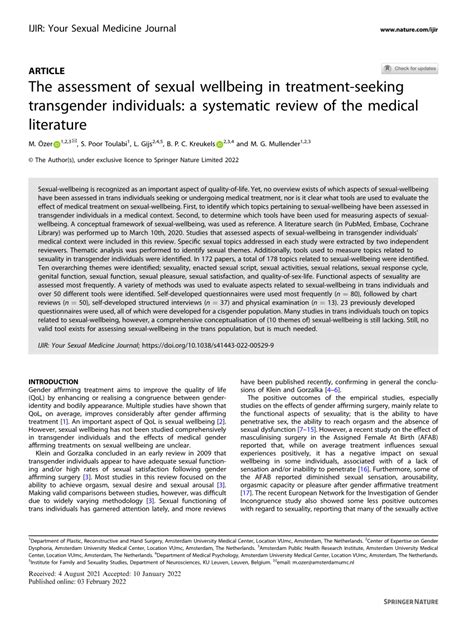 Pdf The Assessment Of Sexual Wellbeing In Treatment Seeking Transgender Individuals A