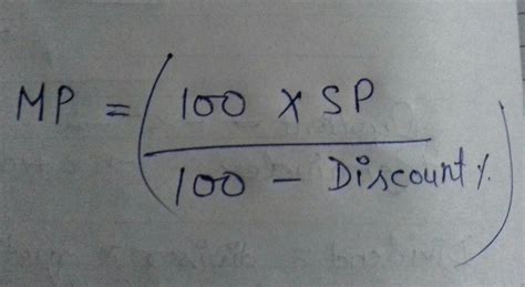 Formula Of Mp When Sp And Discount Percent Is Given