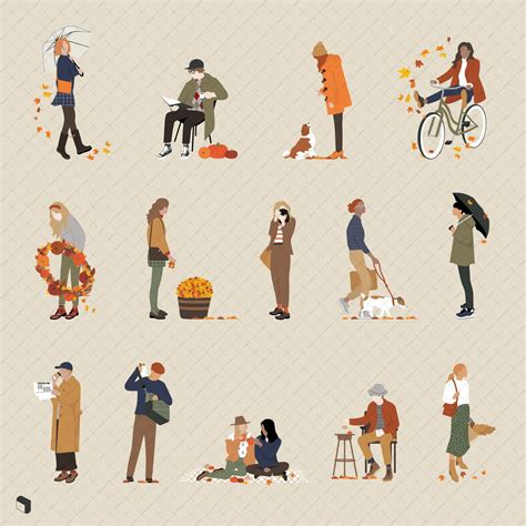 Flat Vector Autumn / Fall Themed People Illustrations for Architecture | People illustration ...