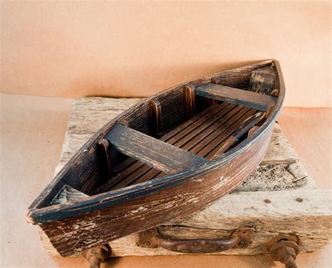 Vintage Wooden Row Boat Rustic With Paddle Boat Is 29